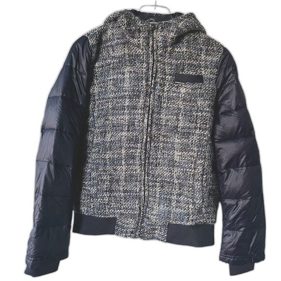 NWT Members Only Wool Blend Hooded Tweed Bomber Puff Jacket M - Picture 2 of 12